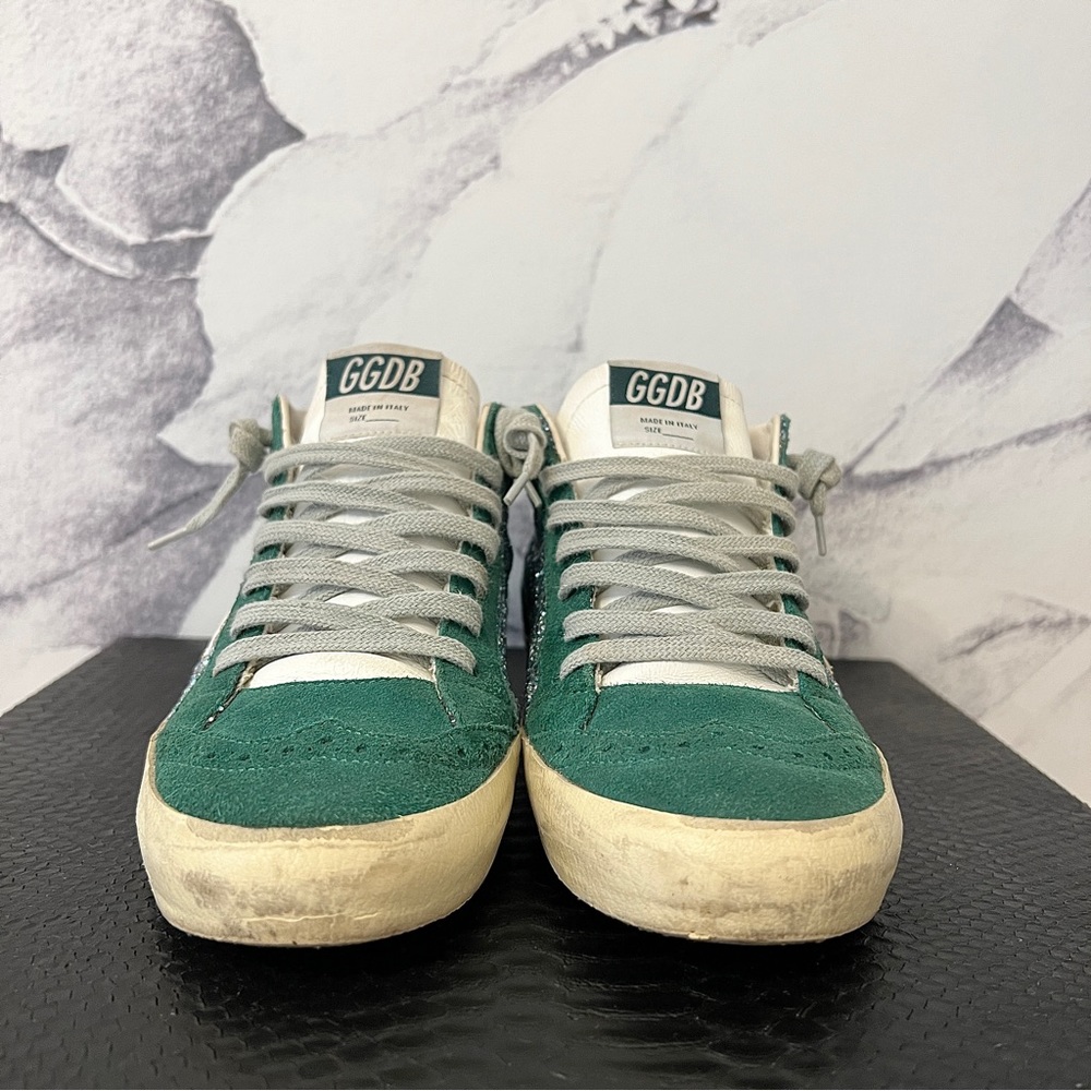 Golden Goose Green White Glitter Low-Top Sneakers - Picture 5 of 15